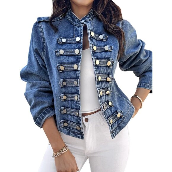 Denim Jacket for Women 2025 Button Up Stand Collar Jeans Jacket Casual Long Slee - Picture 1 of 7